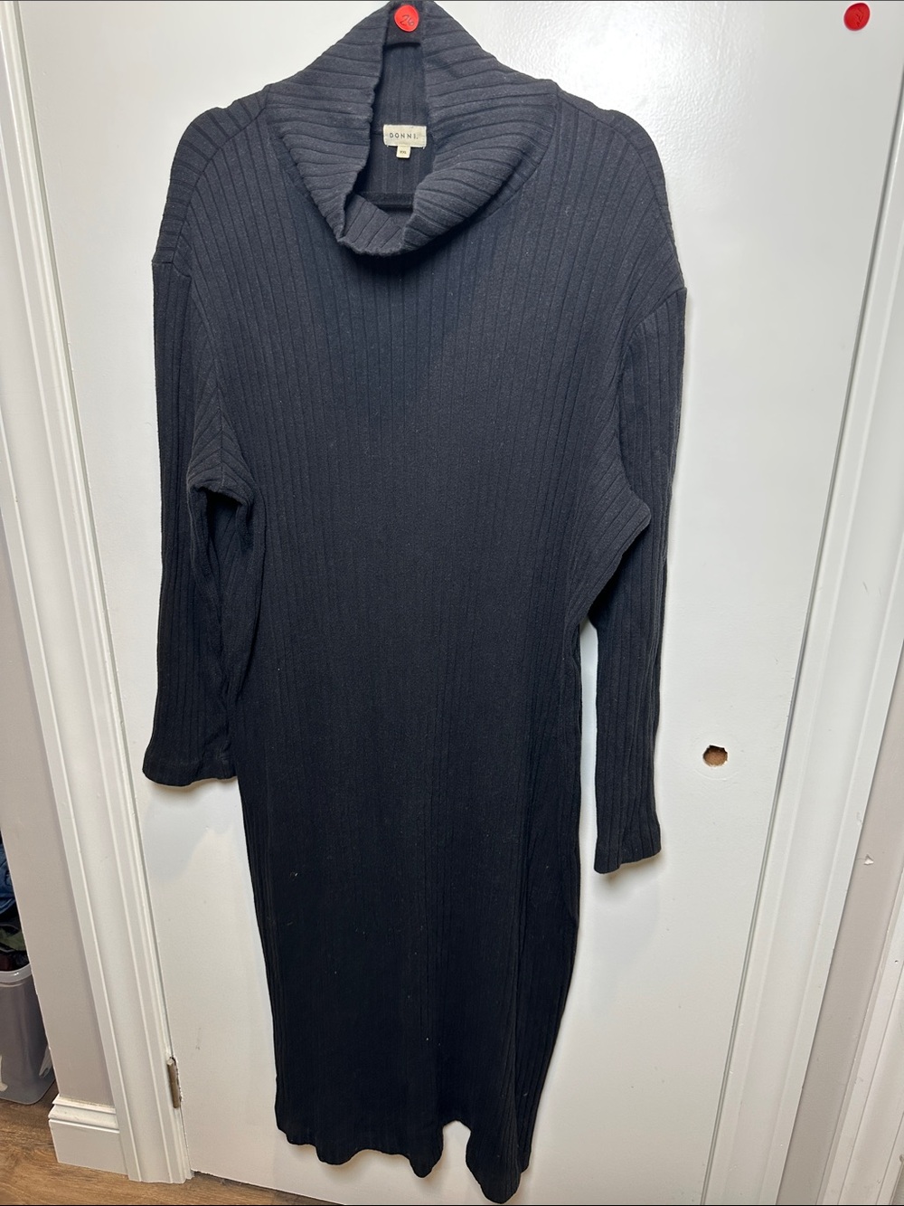 DONNI. Black Ribbed Turtleneck Midi Sweater Dress (51)